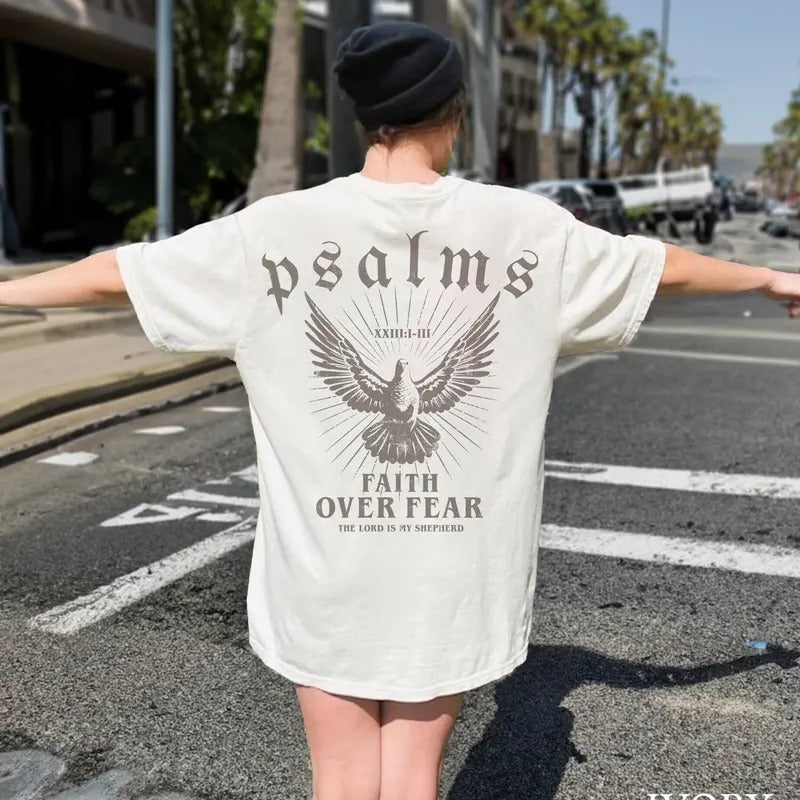 Fajth 0ver Fear Christian Christian 2 Side Shirt Christian Streetwear Bible Verse Shirt Christian Faith Based Shirt T-Shirts