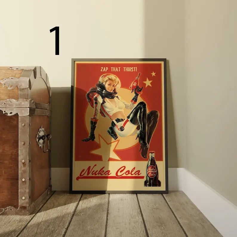 Fallout Game Poster Nuka Cola Wall Art Kraft Paper Print Gaming Room Decor Game Poster T-Shirts