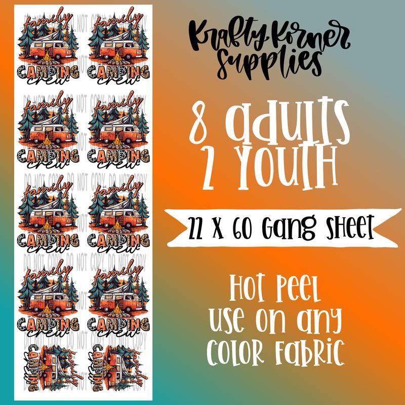 Family Camping Crew BULK DTF Transfer Gang Sheet 22 X 60 T-Shirts