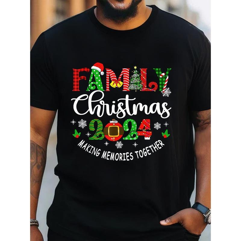 Family 2024 Casual Cotton Couple Matching Crew Neck Top Slight Stretch Knit Fabric Regular Fit Summer Weekend Casual Festive Pattern Made USA T-Shirts