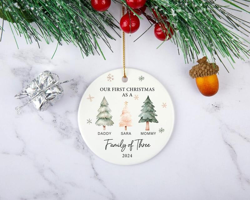 Family Three Ornament Personalized Baby'S First Ornament First As Family T-Shirts