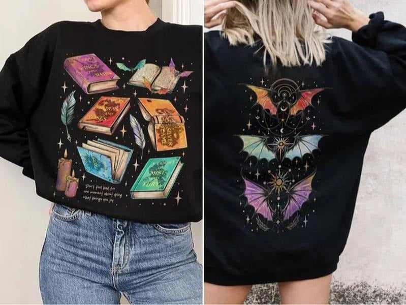 Fan ACOTAR Two Sided Bat Shirt Velaris Book Lover SJM Inspired Bookish T-Shirts