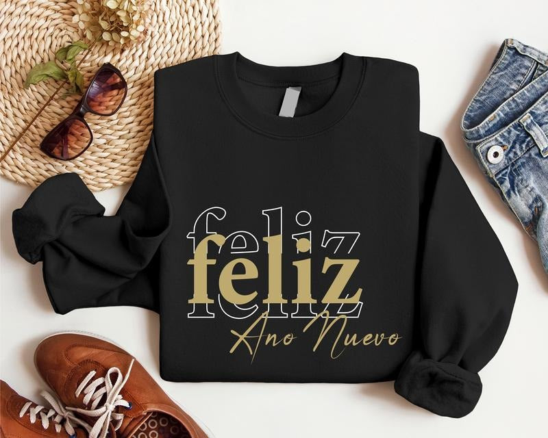Feliz Ano Nuevo Happy New Year Spanish Merry Family Matching Xmas Feliz Navidad T-Shirts