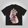 Finger Graffiti Diamond Ring Casual Y2K Cotton Top Streetwear T-Shirts