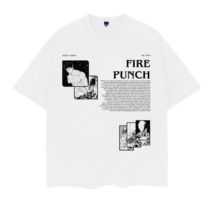 Fire Punch "Synopsis" Heavyweight Vintage 100% Cotton Anime Menswear Top Casual Streetwear White Overshirt T-Shirts