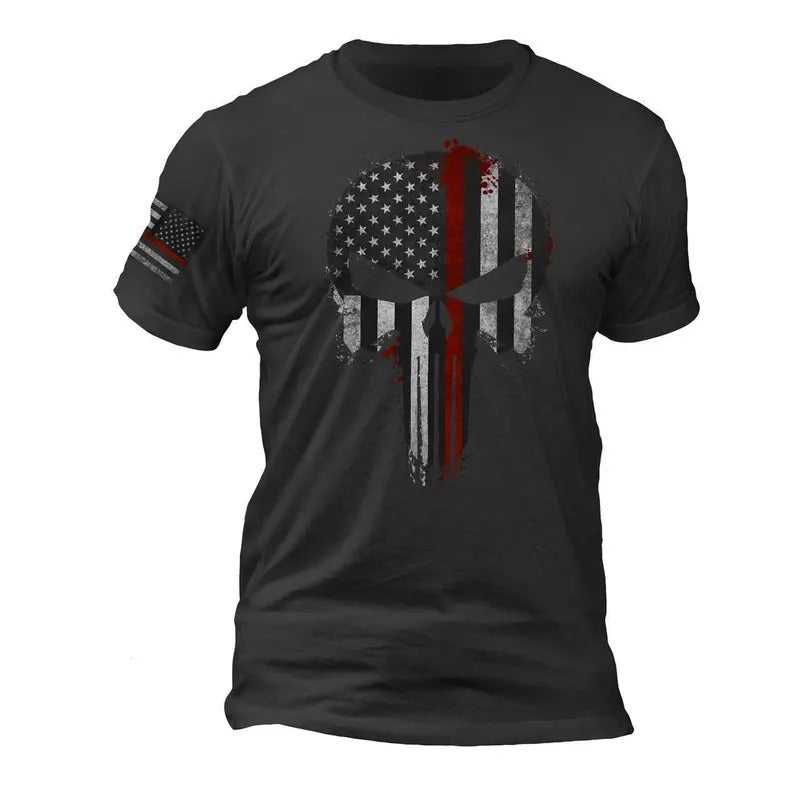 Firefighter Thin Red Flag Skull Flag Sleeve T-Shirts