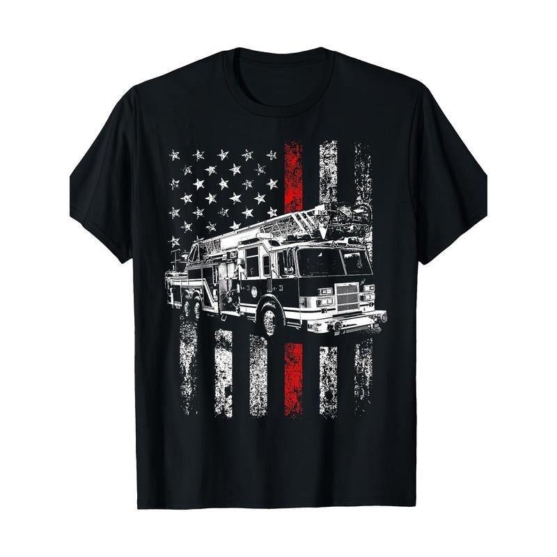 Fireman American Flag Thin Red Firefighter Shirt Made USA T-Shirts