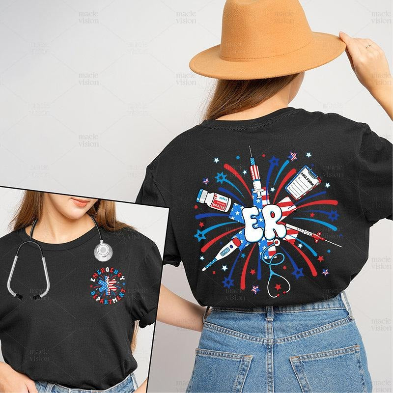 Firework 4th July Er Nurse Shirt Er Nurse Crew Shirt Funny Er Ed Nurse Tech Shirt Emergency Room Rn Patriotic Nurse Shirt T-Shirts