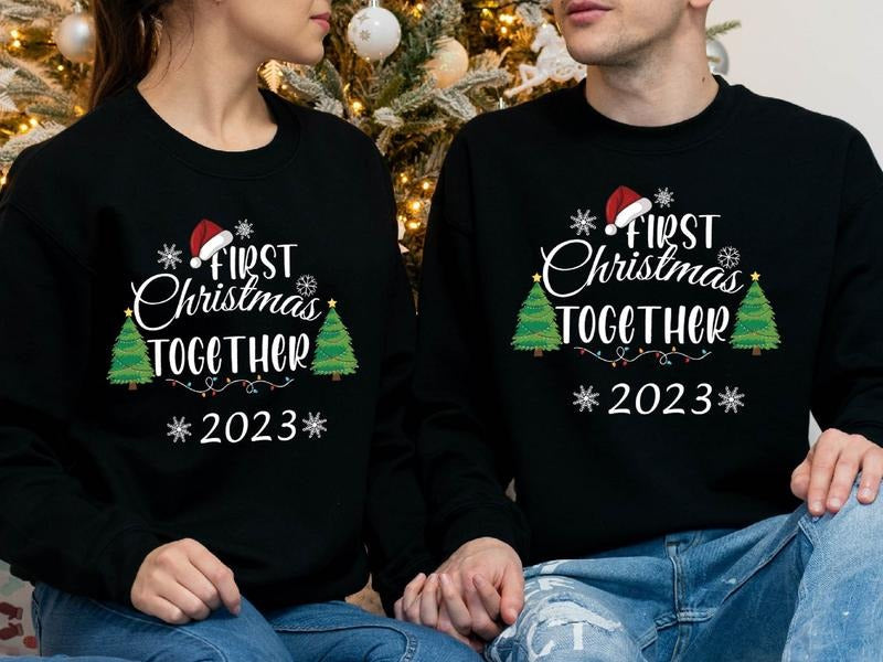 First Together 2023 Matching Couples Our 1st X Mas Celebration Wife Husband T-Shirts
