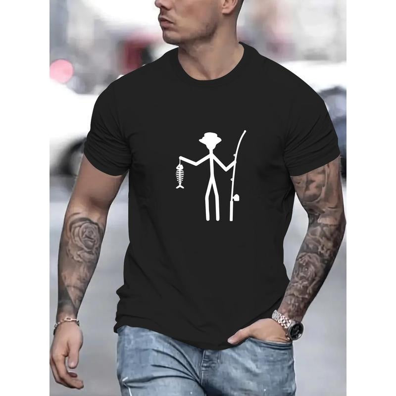 Fishing Print Round Crew Neck Short Sleeve Simple Regular Fit Casual Comfy Breathable Top Spring Summer Leisure Vacation As Made USA T-Shirts