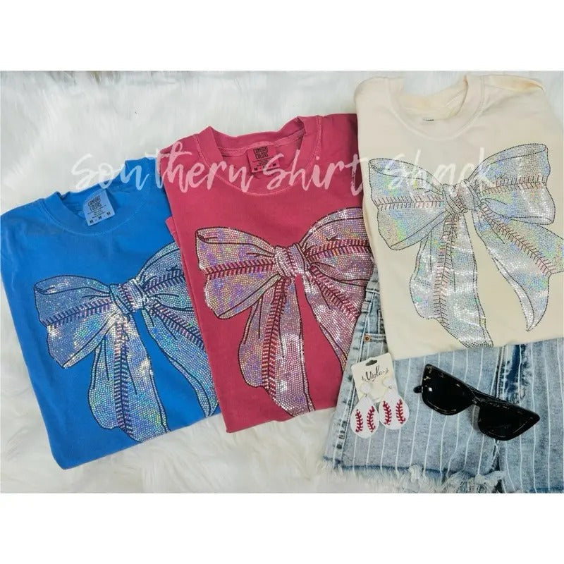 Flat Sparkle Baseball Bow Ballpark Mama Bow Shirt Baseball Game Day Comfort Colors ADD COLOR NOTES CHECKOUT T-Shirts
