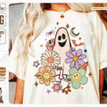 Floral Halloween Ghost Png Retro Sublimation Groovy Halloween Shirt Png Cute Ghost Png Download Spooky Season Boho Halloween Png T-Shirts