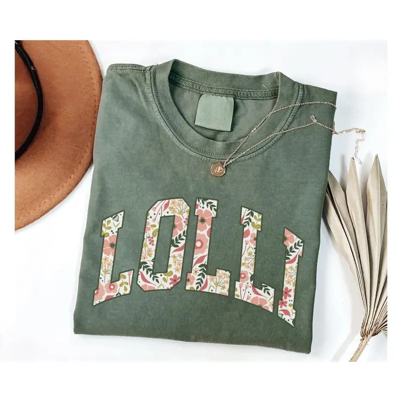 Floral Lolli Shirt Lolli Lolli Grandma Lolli Lolli Grandma HLUG Casual Cotton Fabric Round Neck Womenswear Casual Top Comfortable Fitted Gym T-Shirts