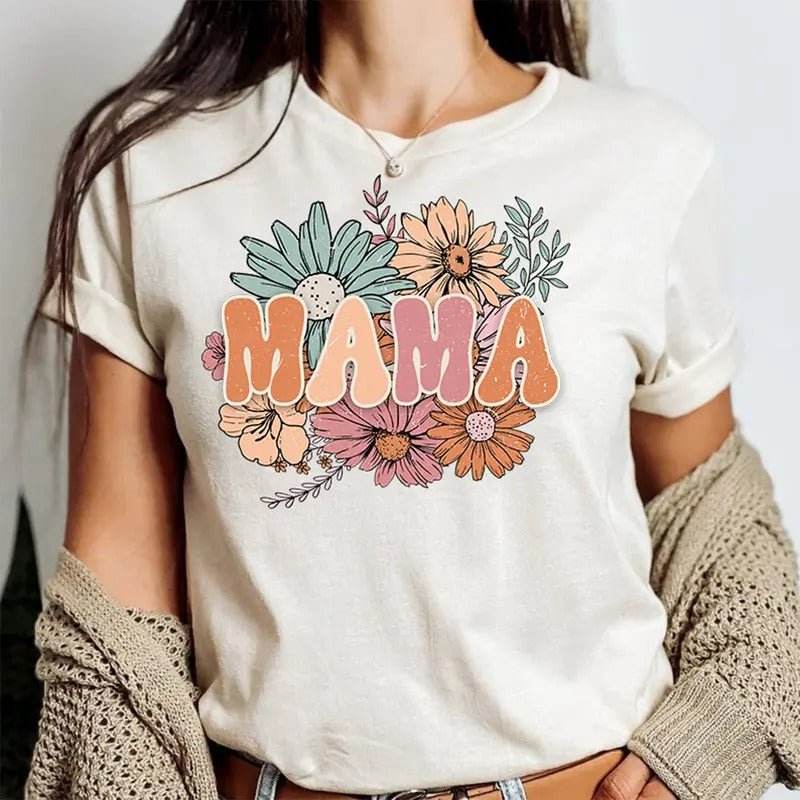 Floral Mama Shirt Cute Mom Mommy Shirt New Mom Mother Mama Shirt T-Shirts