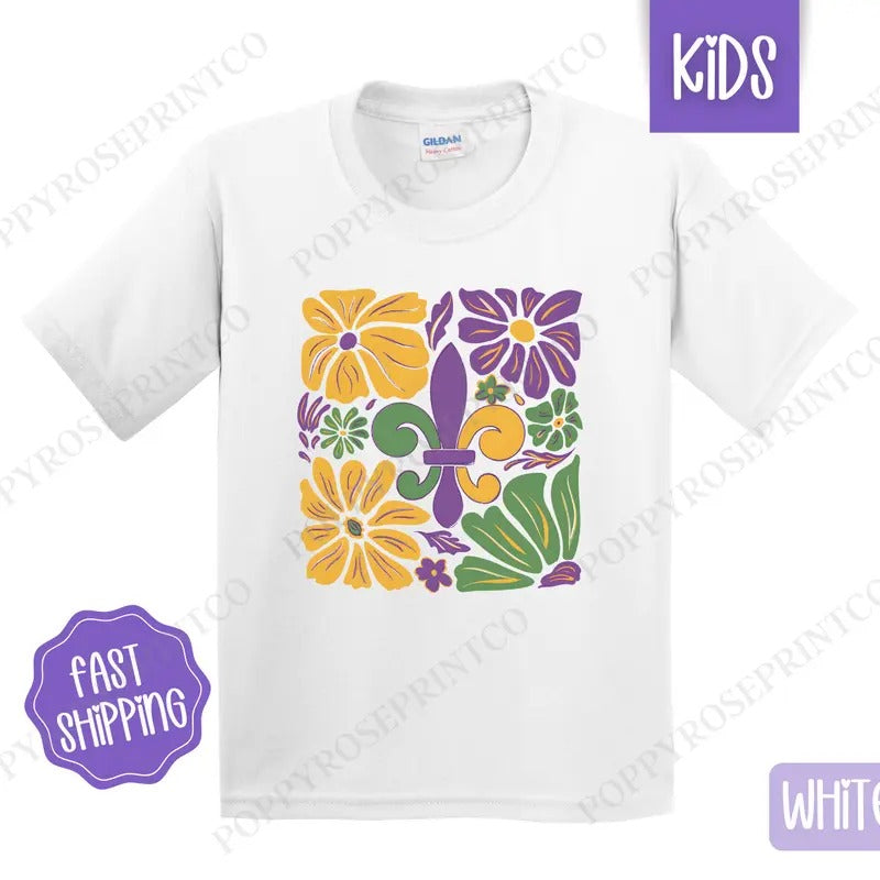 Floral Mardi Gras Bows Shirt Louisiana Parade Boho Children'S Cute Gildan T-Shirts
