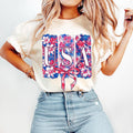 Floral USA Coquette America Brushstroke Memorial Day 4th July Preppy America Land Free 1776 T-Shirts