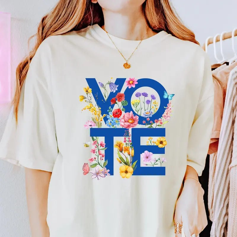 Flower Vote Blue Kamala Harris Shirt Harris Walz Shirt Kamala Harris 2024 Shirt Vote Blue Shirt Kamala Harris Shirt Feminist Shirt T-Shirts