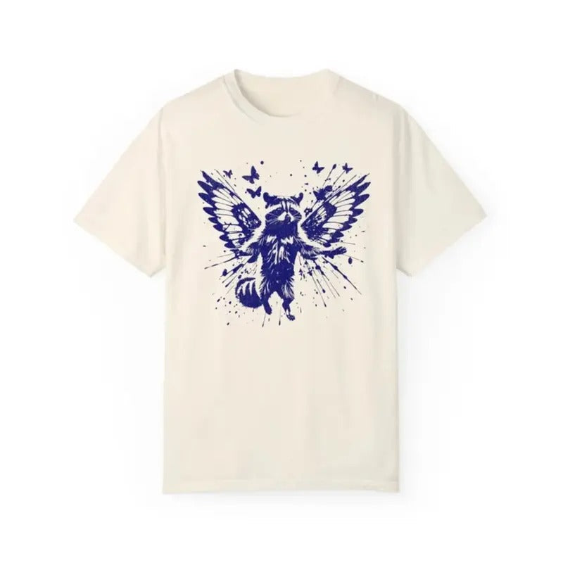Flying Raccoon Butterfly Wings Banksy Vintage Retro 90s Shirt Funny Butterfly Shirt Y2K Him Her Top Menswear Underwear Streetwear Round Neck T-Shirts