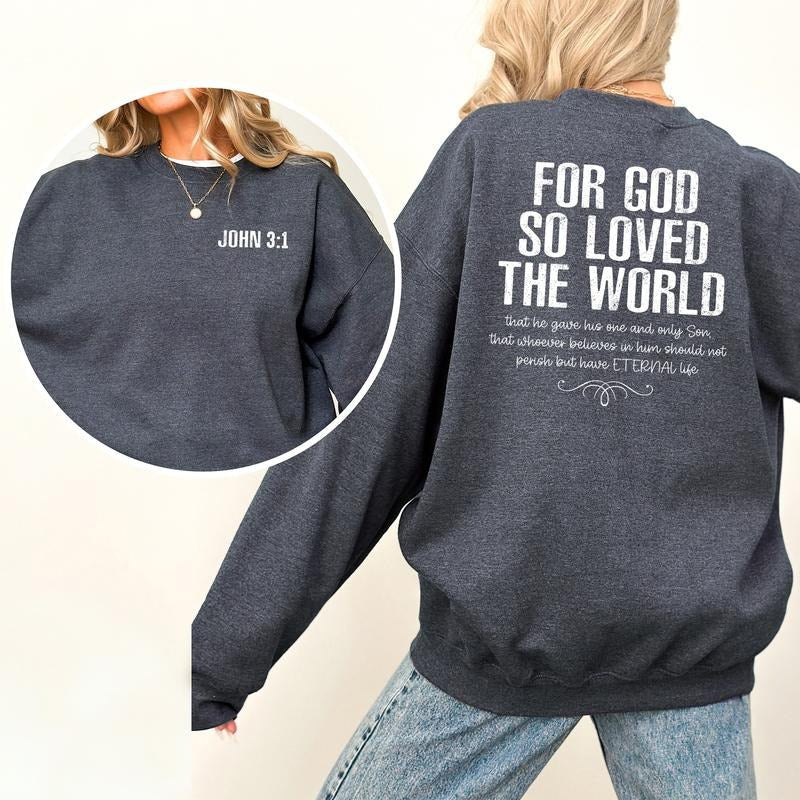 God So Loved World John 3:16 Bible Verse Jesus God Shirt Retro Christian Religious Long Sleeve T-Shirts