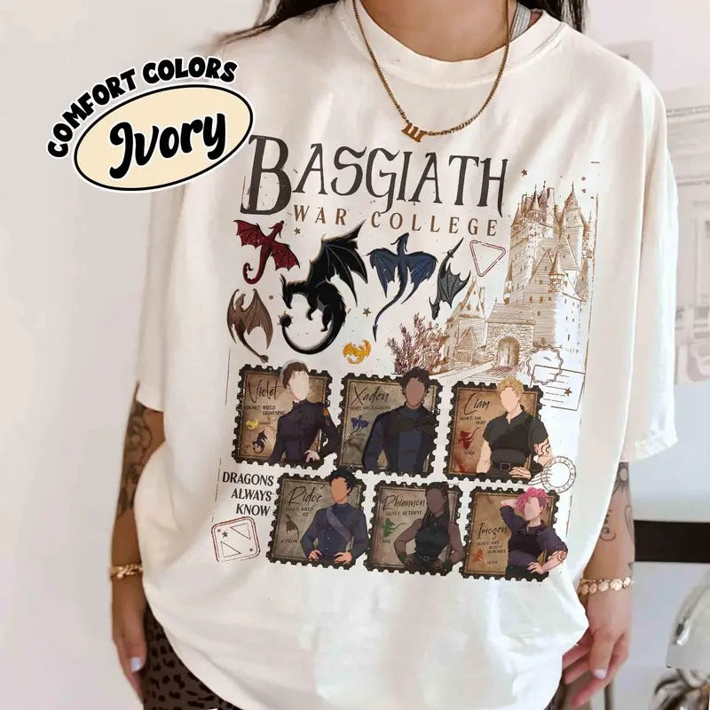 Fourth Wing Basgiath War College Shirt Xaden Riorson Violet Sorrengail Shirt Dragon Rider Onyx Storm Book Inspired T-Shirts