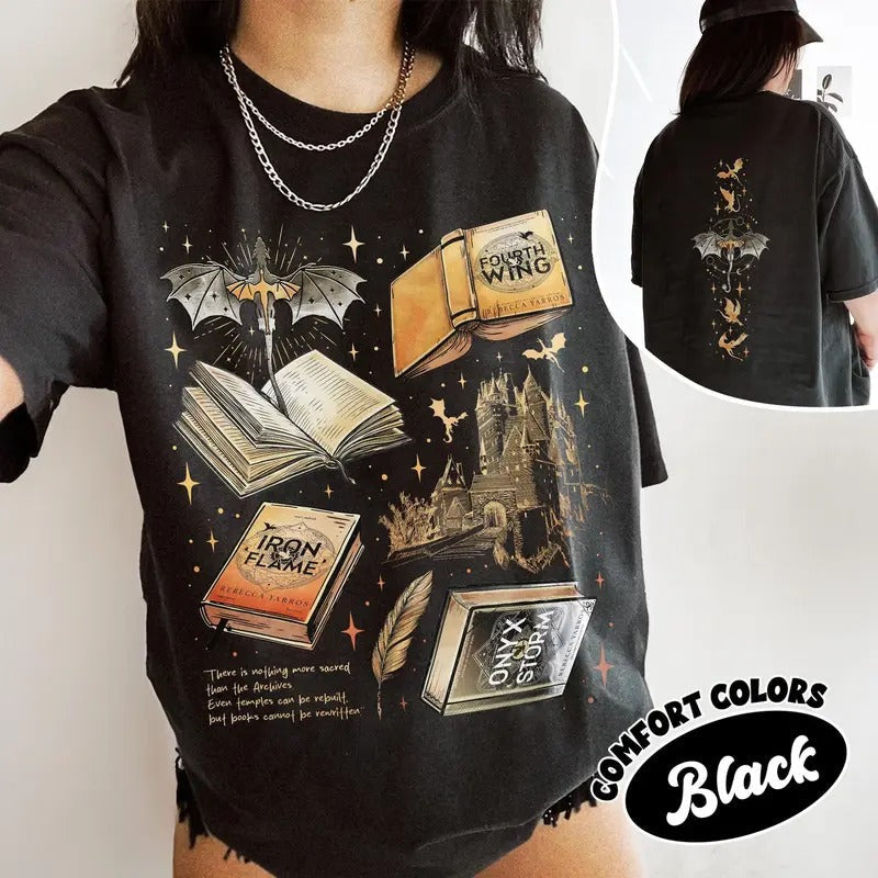 Fourth Wing Two Sided Cotton 2 Sides Fans War College Dragon Rider Bookish Shirt Book Top Womenswear T-Shirts