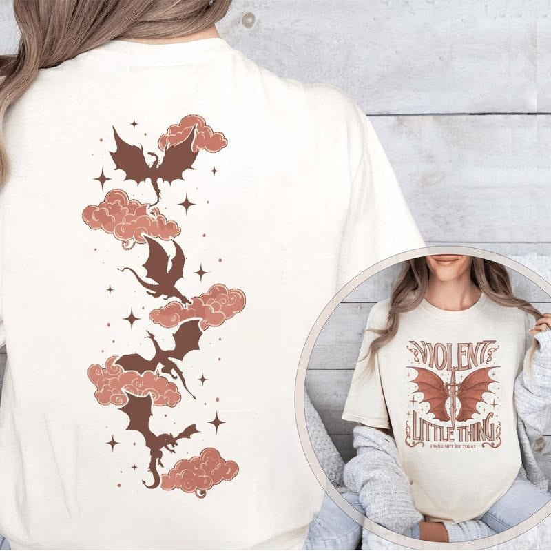 Fourth Wing Shirt Violet Sorrengail Shirts Violent Little Thing Xaden Riorson Dragon Rider Bookish Giftstyle{N002}2 T-Shirts