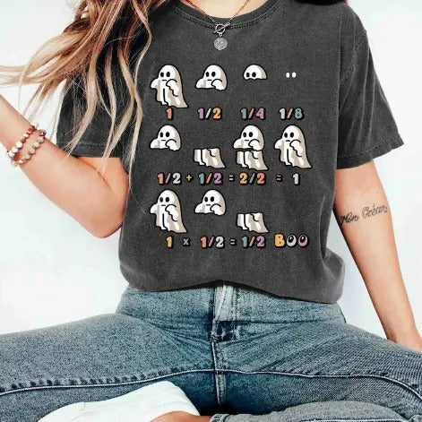 Fractions Math Teacher Shirt Spooky Season Funny Equations Humorous Halloween Appreciation Math Lovers & Teachers T-Shirts
