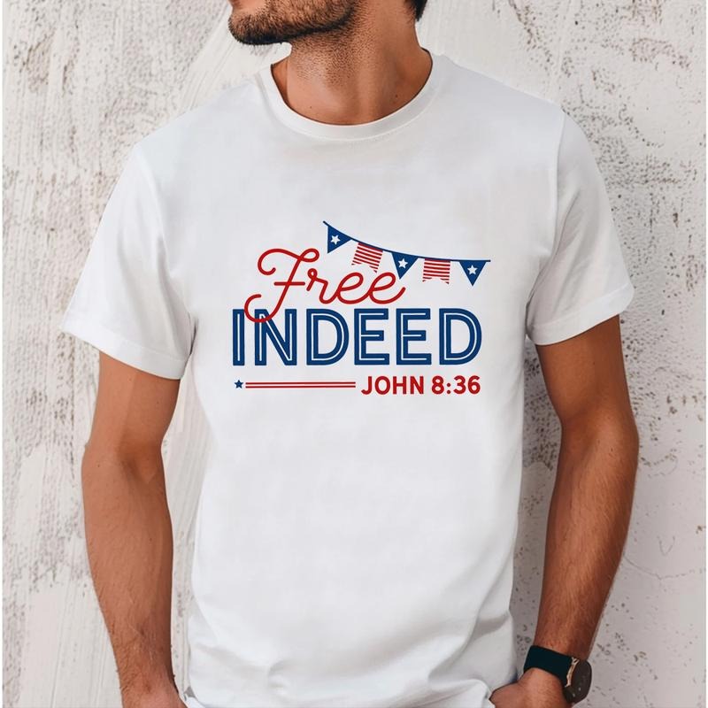 Free Indeed Independence Day Christian 4th July Casual Crew Neck Short Sleeve Tops Perfect T-Shirts