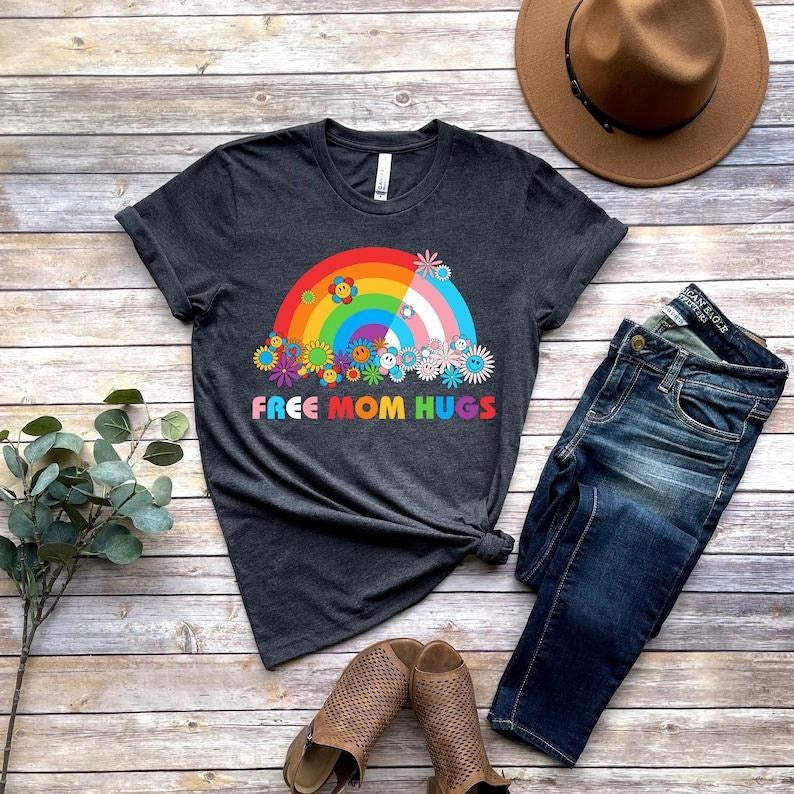 Free Mom Hugs Proud Mom Rainbow Gay Pride Lgbtq Proud Parent Shirt Equality Rainbow Heart Shirt Proud 02 T-Shirts