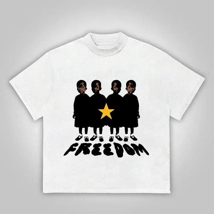 Freedom Vintage Print Cotton T-Shirts