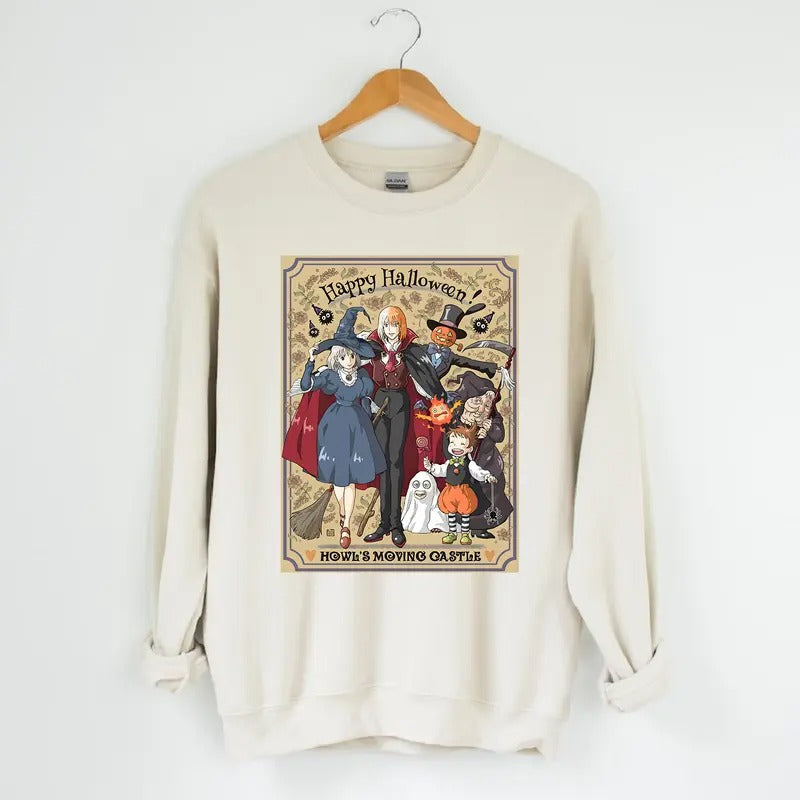 Funny Anime Halloween Howls Moving Castle Howl Sophie Calciferstyle{N002}3 T-Shirts