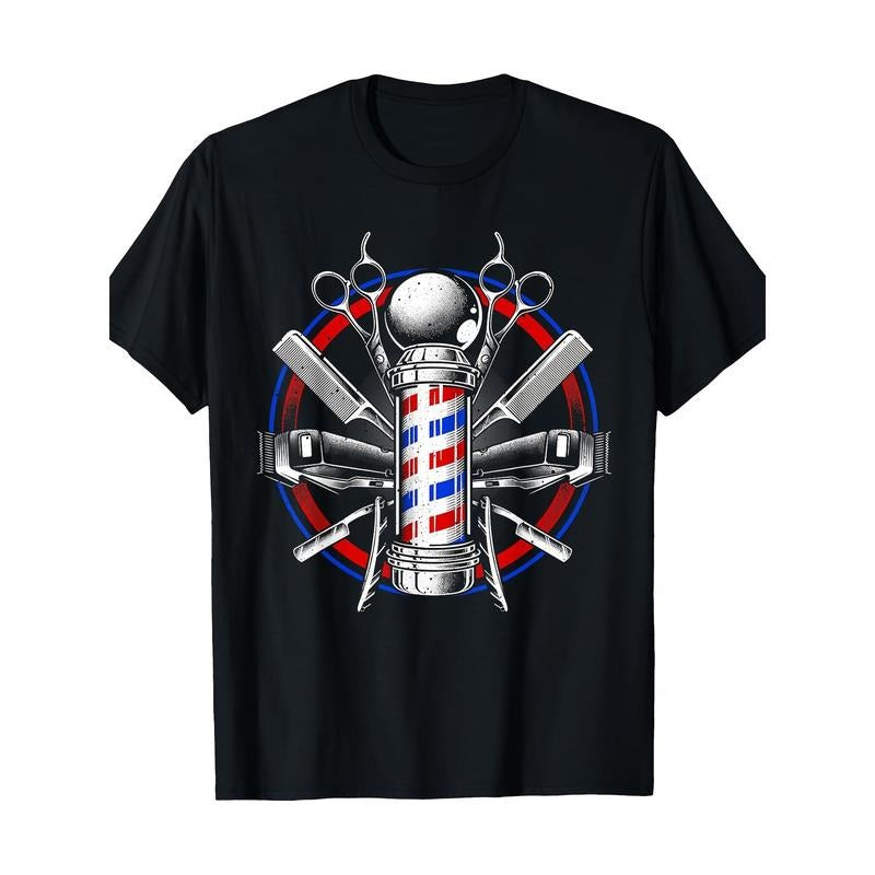 Funny Barber Barbershop Pole Tools Hairstylist Made USA T-Shirts