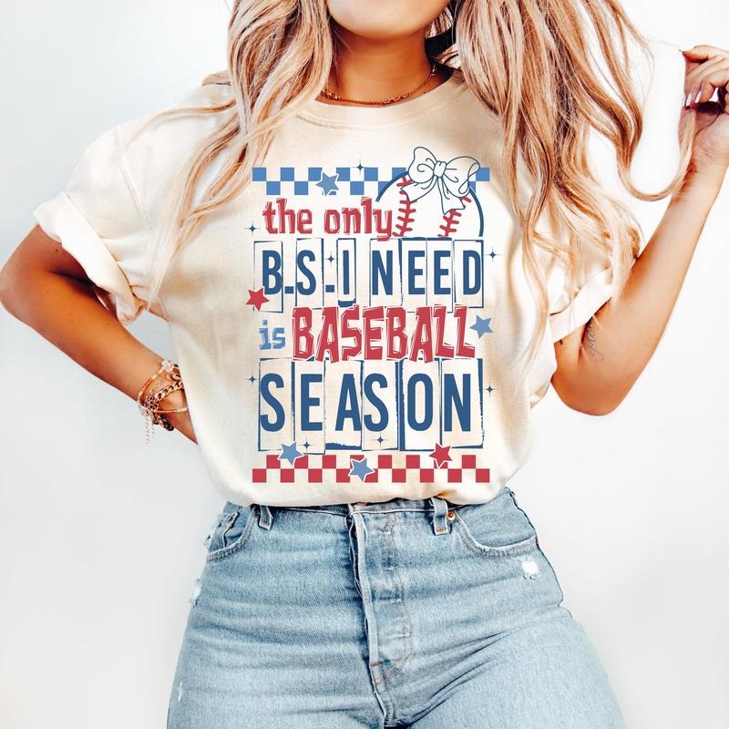 Funny Baseball Only BS I Need Is Baseball Season Game Day Checkered Baseball Retro Baseball Mama Baseball Mom T-Shirts