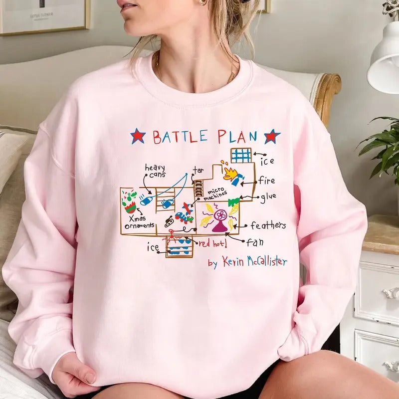 Funny Battle Plan Map Shirt Home Lone 90s Movie Funny T-Shirts