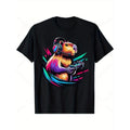 Funny Capybara Rodent Gamer Cotton Video Games Lovers Unique Teens Humorous Print Short Sleeve Casual Relaxed Fit Made USA T-Shirts