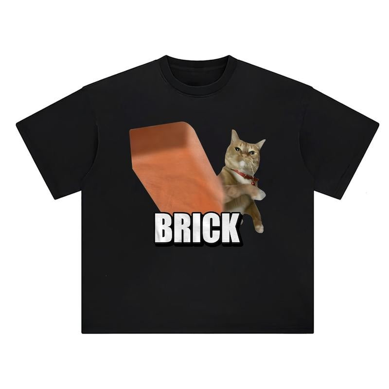 Funny Cat Throwing Brick Meme Cat Shirt Brainrot Cat Lover Stupid T-Shirts