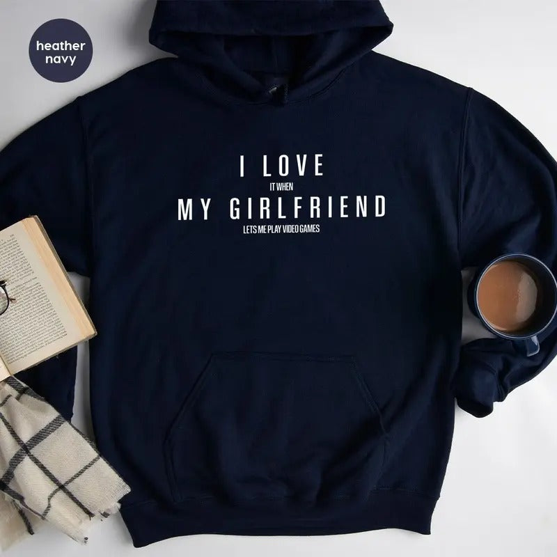 Funny Girlfriend Boyfriend I Love My Girlfriend Long Sleeve When Lets Me Play Video Games T-Shirts