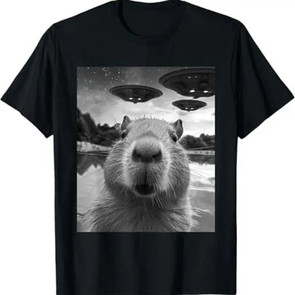 Funny Capybara Selfie UFOs Weird T-Shirts