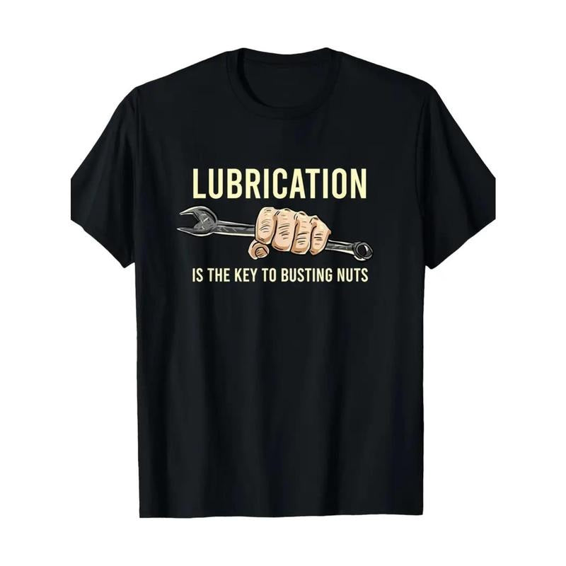 [Funny ] Black Cotton Funny Lubrication Key Casual Short Sleeve Comfortable Round Neck Regular Fit Geometric Pattern Made USA T-Shirts