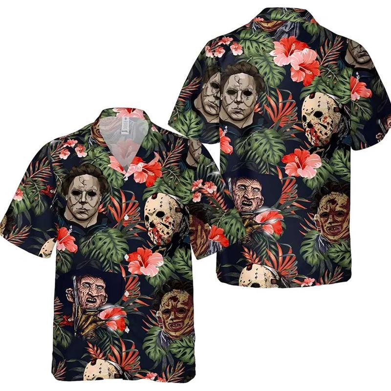 Funny Halloween 3D Beach Hawaiian 2025 Summerween Shirt Horror Characters Shirt Spooky Season Hawaiian Shirtstyle{N002}2 T-Shirts