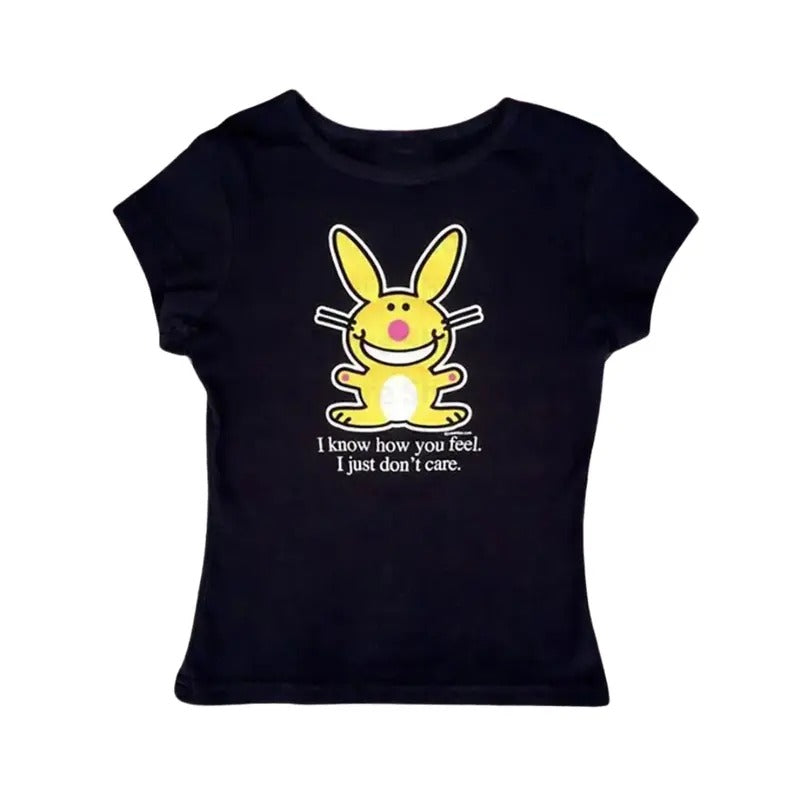 Funny Happy Bunny Baby Y2k Top Streetwear Gothic Emo Girl Scene 2000s Fitted Casual Cotton Short Sleeve Her T-Shirts