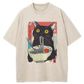 Funny Meme Shirt Noodle Cat Shirt Ramen Foodie Lover Black Cat Noodle Retro Cat Lover Shirt T-Shirts