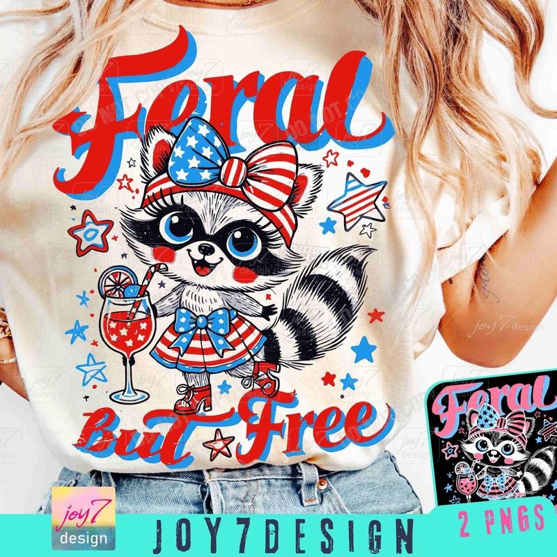 Funny Raccoon Feral Bur Free 4th July Funny 4th July Freedom Sarcasm Retro Fourth July Coquette Sassy Independence Day T-Shirts