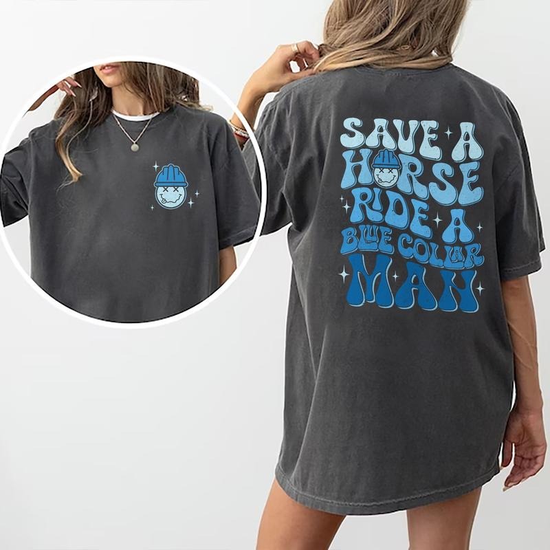 Funny Save Horse Blue Collar Wife Wifey Shirt Funny Wife Bule Collar Girlfriend T-Shirts