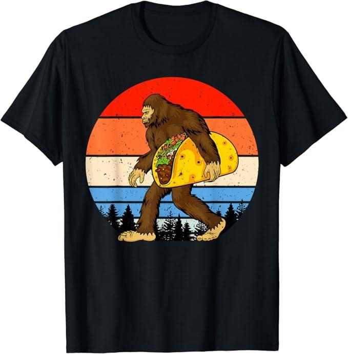 Funny Taco Shirts Mexican Food Lovers Funny Bigfoot Holding Taco Menswear Top Casual Classic T-Shirts
