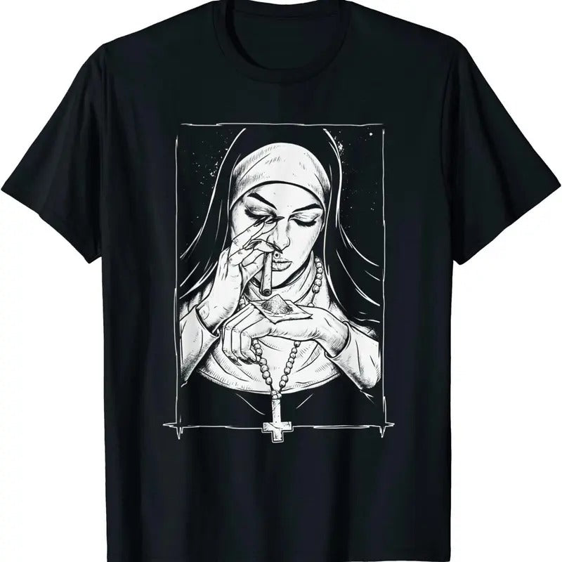 Funny Unholy Nun Cotton Top Streetwear T-Shirts