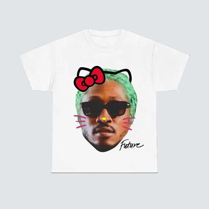 Future Kitty Green Hair Big Face Rap T-Shirts