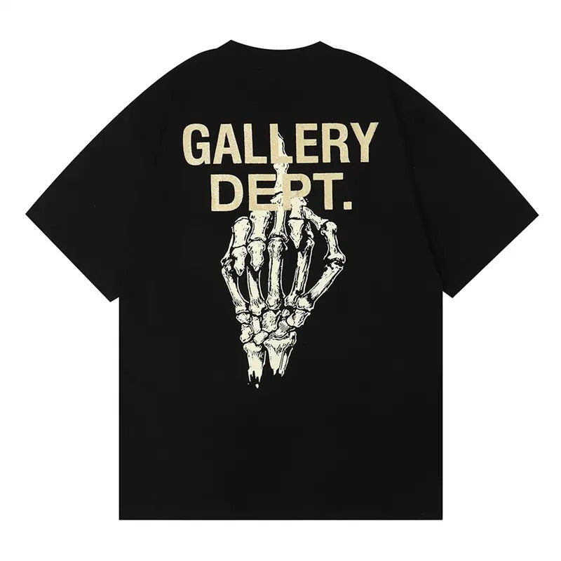 GALLERY DEPT Skull Hand Bone Finger Print Car Graphics Classic Letter Slogan Print Short Sleeved Loose Casual Half Sleeved Round Neck Hip Hop Menswear Top Underwear Human Tropical T-Shirts