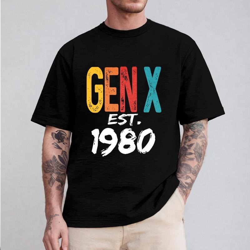 Gen X Est 1980 Shirt Casual Crew Neck Short Sleeve Tops Perfect T-Shirts