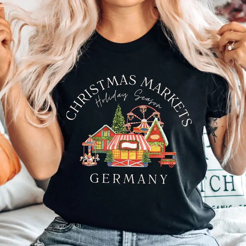 Germany Market German Seasons Germany Xmas Xmas Market Casual Cotton Fabric Fit Top T-Shirts